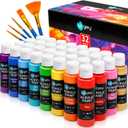 UPGREY 32 Colors Acrylic Paint Set, Non-Toxic Art Paints (2fl Oz/60mL Each) with 5 Craft Paint Brushes for Kids and Adult, Metallic Acrylic Paints for Wood Canvas Crafts Stone Ceramic Model Painting
