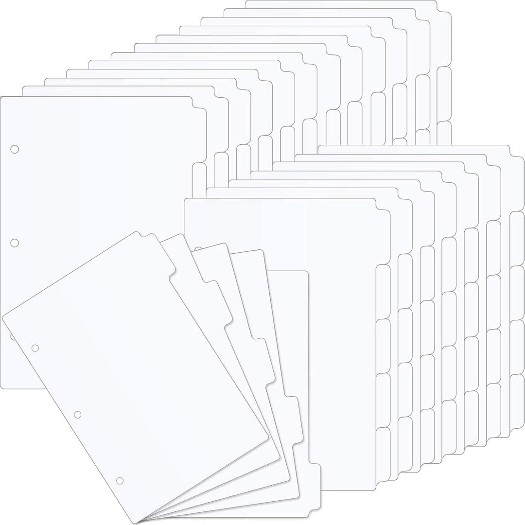 Chuangdi 120 Pcs/24 Sets Mini Binder Dividers with Tabs 5 Tab Dividers for 3 Ring Binders 5.5 x 8.5 Inches Mini Dividers Sets A5 Paper Dividers for 3 Ring Binders(White)