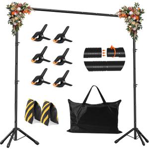 JSungo 10x8.5 FT Backdrop Stand for Parties, Adjustable Photo Backdrop Stand Kit with Carrying Bag, Portable Background Stand Backdrop for Wedding, Photoshoot, and Photo Studio (10x8.5ft, Black)