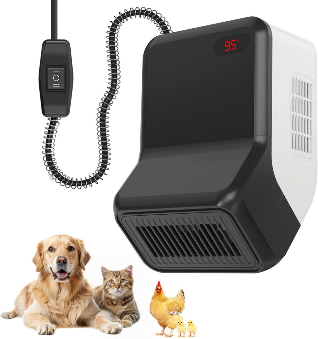 Dog house heater for chicken coop pet, adjustable temperature of 300W/600W for winter warmth, low noise, overheat protection, bite-proof wires, suitable for indoor and outdoor use