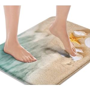 Britimes Bath Mat for Bathroom, Beach Starfish Sea Shell Washable Cover Floor Rug Carpets Floor Mat Bathroom Decorations 18x30 Inches for Kitchen Bedroom Indoor