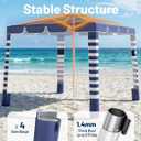 Rhino Valley Beach Cabana, 120 Sq. Ft Beach Canopy UPF50+ Protection, Easy Setup & Adjustable Height Beach Tent Sun Shelter with Cup Holder, Portable for 4-8 People, Blue & White Stripes