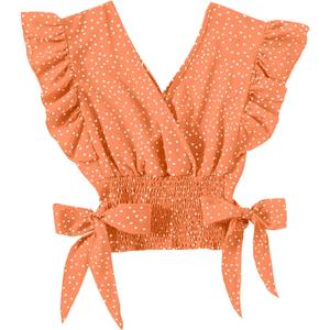 LYANER Women's V Neck Ruffle Cap Sleeve Side Bow Knot Shirred Hem Blouse Crop Tank Top (Orange), size XL