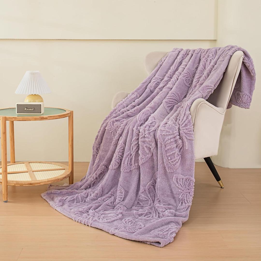 Peopleareok Purple Fleece Butterfly Blanket for Couch Sofa Bed, 3D Butterfly Jacquard Decorative Throw Blankets, Soft Fuzzy Flannel Blanket Suitable for All Seasons(60"80",Purple)