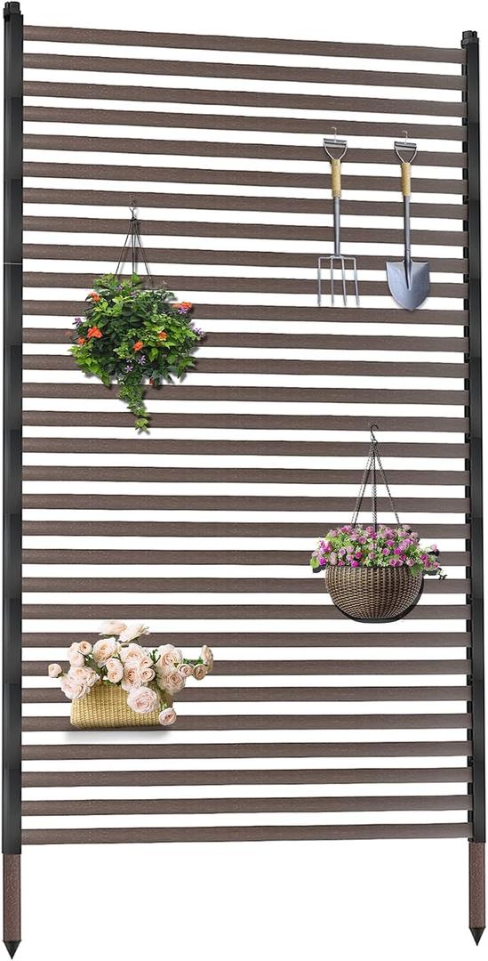 Outdoor 3FT x 6FT Metal Privacy Screen, Privacy Fence Panels for Outside, Decorative Room Divider, Tall Fence Sticks for Backyard Patio Garden, Brown