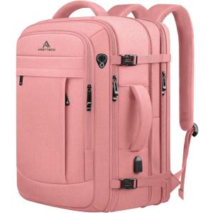 Large Travel Laptop Backpack for Women, 55L Big Capacity Expandable Extra Large Carry On Backpack, Water Resistant Big Bag Anti-Theft Business Daypack Fits 18 Inch Laptop with USB Port, Pink (18.4 Inch (22''x14''x11''))