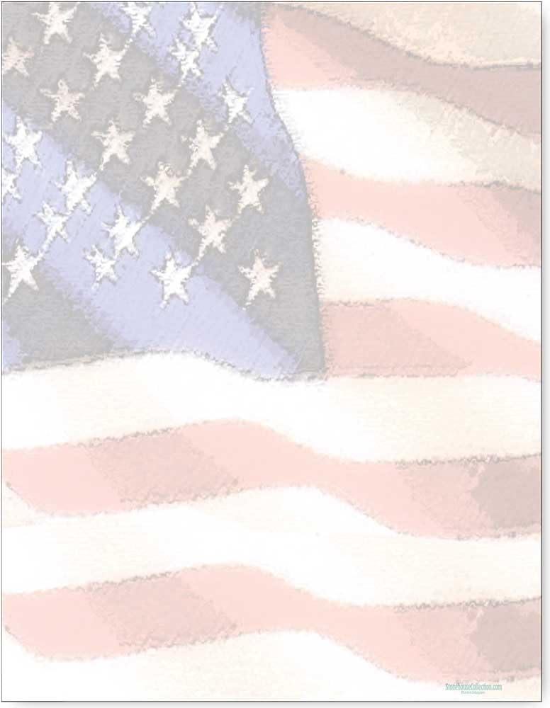 American Flag Stationery - 8.5 x 11-60 USA Letterhead Sheets - Patriotic Paper