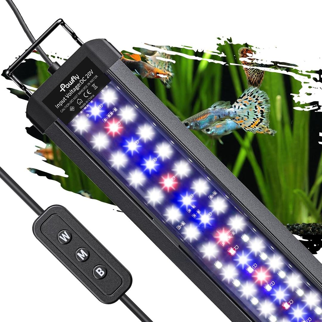 Pawfly 33W Aquarium LED Light for 48 to 54 Inch Fish Tanks Extendable Fish Tank Light with Full Spectrum Brilliant White Blue Red Lights with Daytime & Night Modes and Adjustable Brightness (Basic)