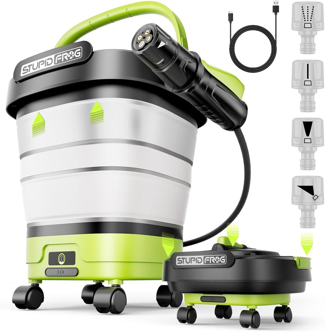 Portable Max 72 PSI Hand Sprayer, Cordless Garden Sprayer with 2000mAh Battery, 4-in-1 Nozzle, 12L Collapsible Bucket, Low Pressure Cleaner for Outdoor Cleaning, Camping, Gardening