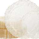 I00000 60 Pcs Gold Glitter Plastic Plates, Gold Disposable Party Plates, Premium Clear Plastic Plate Disposable Include 30 Dinner Platos 10" & 30 Dessert Platos 7" Perfect for Wedding & Party