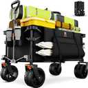 Navatiee Big Wheels Collapsible Wagon Cart Foldable, Heavy Duty Beach Wagon with Silent All-Terrain Wheels, Folding Utility Grocery Cart with Side Pocket and Brakes for Camping Garden Sports, Black