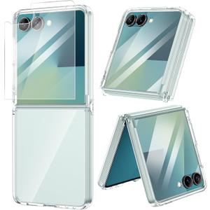 VEGO for Samsung Galaxy Z Flip 7 Case with Screen Protector, TPU Crystal Anti-Yellow & Ultra Slim Wireless Charging Spray Paint Bumper Protective Phone Cover for Flip 7(Not for 7FE) -Full Clear