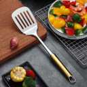 7 x Berglander Spatula, Stainless Steel Gold Handle Slotted Turner, Golden Handle Spatulas With Titanium Plating, Kitchen Spatula For Cooking, Barbeque Turner, Spatulas For BBQ (Gold Handle)