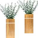 Wall Planters for Indoor Plants - 2 Pack Wood Wall Vases for Dried Flowers & Artificial Plants Modern Farmhouse Wooden Vase for Living Room Bedroom Kitchen Decorations - Brown Large