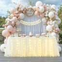 6FT Champagne Tulle Table Skirt with LED Lights for Rectangle or Round Tables 2-Layer Ruffle Tulle Tutu Cloth Desk Table Skirt for Birthday Party Baby Shower Wedding Banquet Cake Dessert Decorations