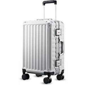 LUGGEX Carry On Luggage with Spinner Wheels, 20 Inch Aluminum Frame Zipperless Polycarbonate Hard Shell Suitcase, Silver