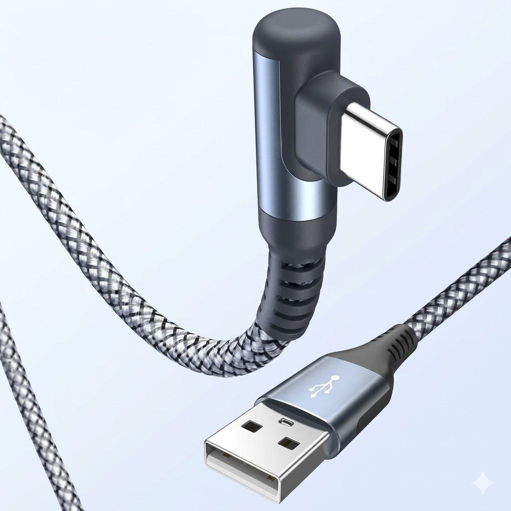 sweguard USB C Cable Right Angle 6.6FT+ 3.1A Fast Charger Cable Nylon Braided Cord for iPhone 17 16 15 Pro Max Plus iPhone Air, Samsung Galaxy S26 S25 S24 S23 S22 Note 20 10,Moto (grey)