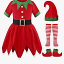 Gortykor Girls Elf Costume Christmas Elf Dress Suit for Girls Christmas Santa's Helper Costume (7-8 Years)