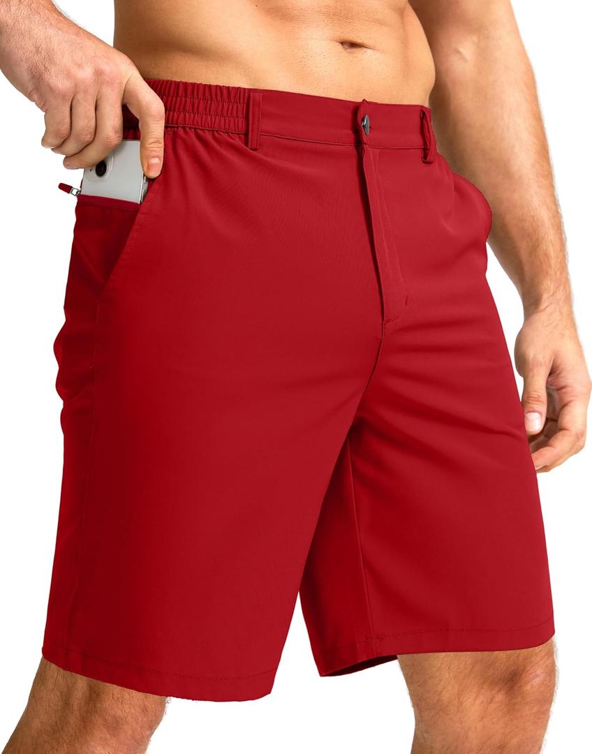Men's Casual Shorts 9" Lightweight Golf Shorts for Men Stretch with 3 Pockets Quick Dry Breathable Work Shorts(Red,M) (Red, M)
