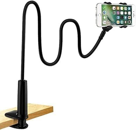 Gooseneck Universal Phone Holder for Bed, Desk, Headboard, Bed, Bedside, Table, Lazy Bracket Flexible Gooseneck Long Arm Stand 360 Adjustable , Overhead Cell Phone Clamp Mount, for All 3.5-7 Devices