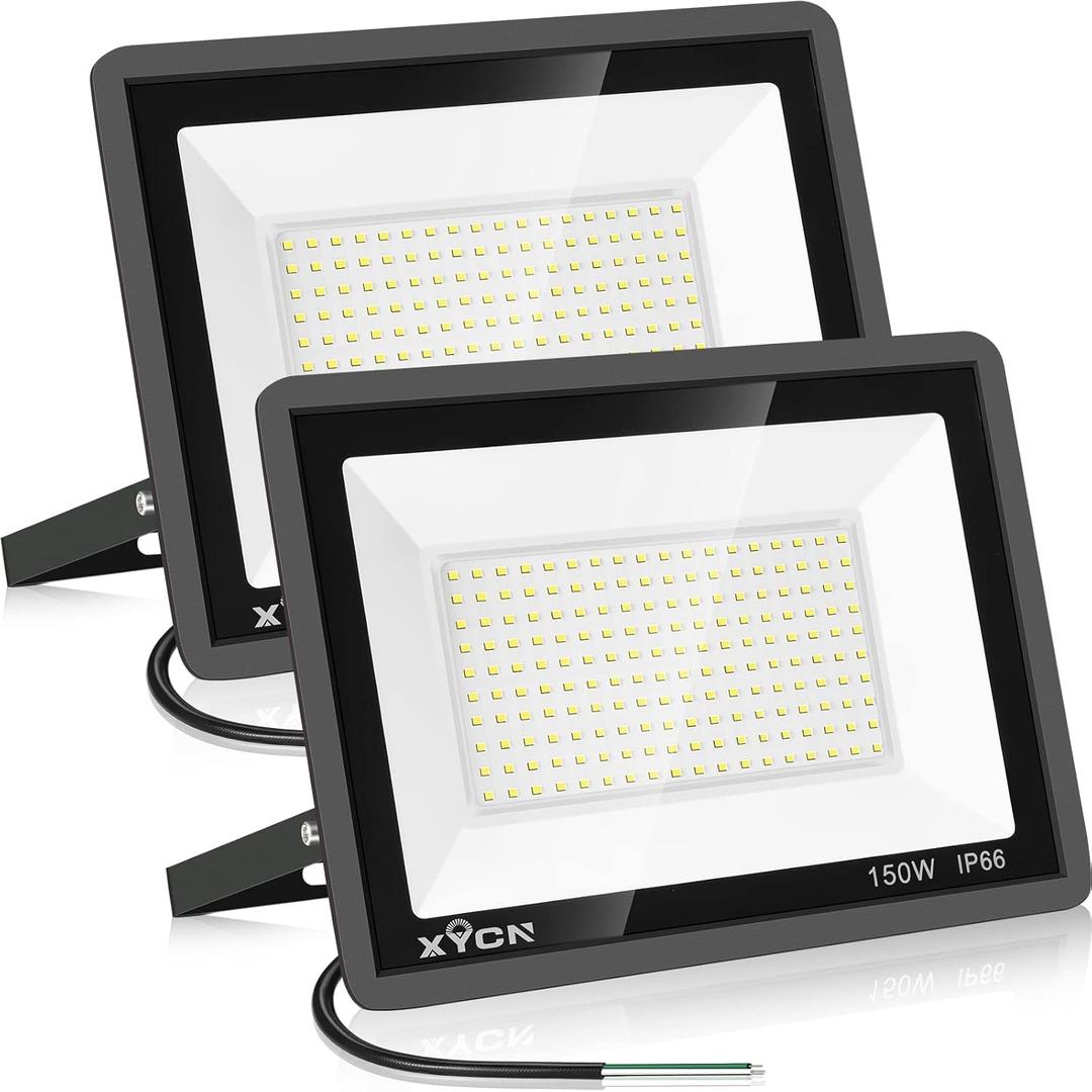 150W LED Flood Light Outdoor,2 Pack 15500LM Super Bright Security Light,IP66 Waterproof Floodlight,5000K Daylight White LED Exterior for Basketball Court, Stadium, Playground