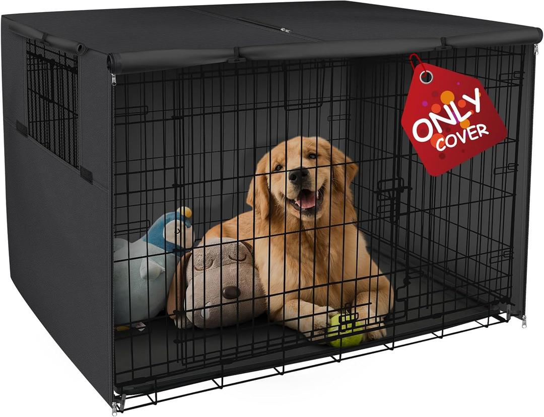 Explore Land 48 inches Dog Crate Cover Heavy Duty Polyester Pet Kennel Sunshade Universal Fit for Wire Cage (Black) (48.0"L x 30.0"W x 33.0"H, Black)