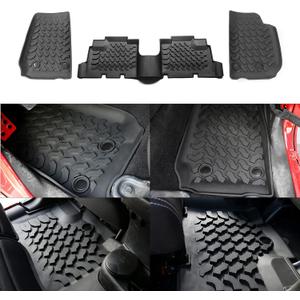 RT-TCZ Front and Back Floor Foot Mats TPE Floor Carpet Liner Slush Mat Accessories for Jeep Wrangler JKU 4 Door 2007-2017