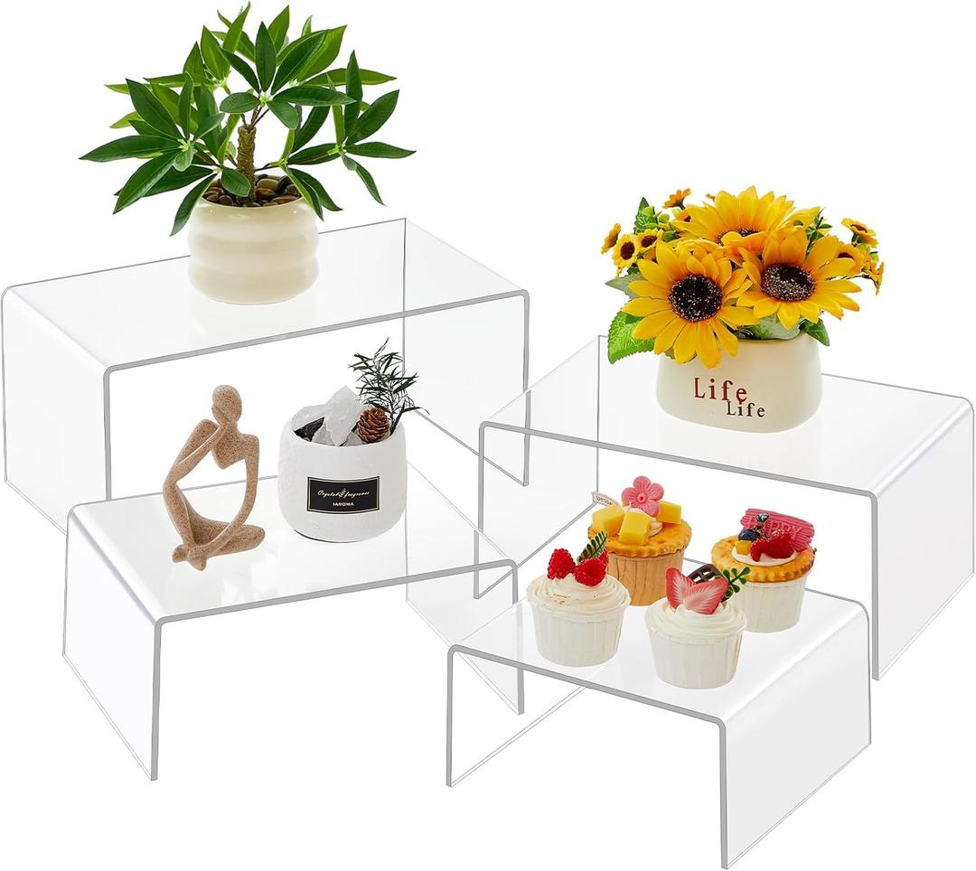 4 Pcs 14, 12, 10, 8 Inch Extra Large Acrylic Display Risers Clear Acrylic Shelf Riser Display Stands 5 mm Thick Rectangular for Collectibles Figures