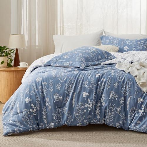 Bedsure Comforter Set - Infinity Blue Bed Set, 3 Pieces Cute Floral Bedding, 1 Soft Reversible Botanical Flowers Comforter and 2 Pillow Shams
