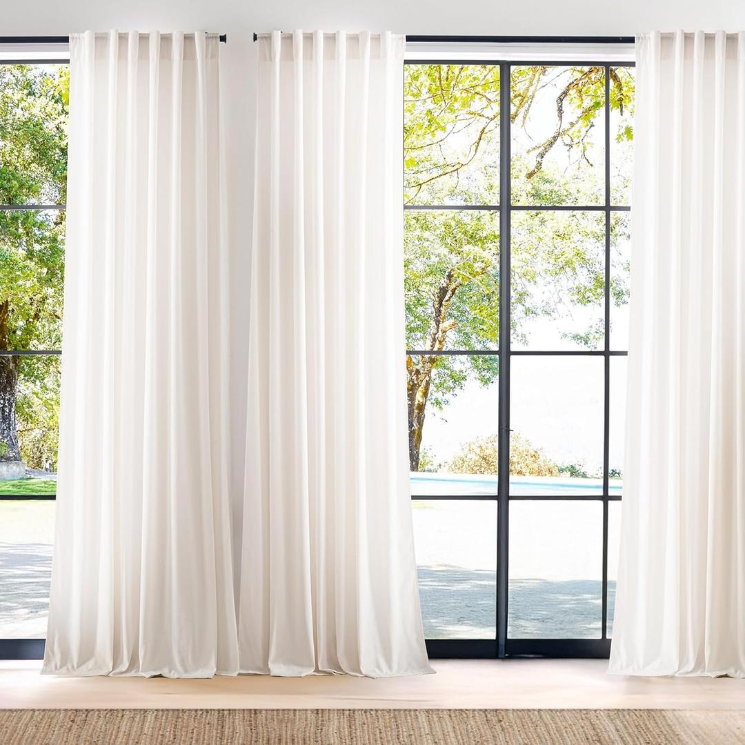 NICETOWN Cream Cotton Linen Curtains 96 inch Long 2 Panels Set, 55" Wide Thick Flax Belgian Linen Blend Window Drapes Rod Pocket & Back Tab with Light Filtering for Bedroom/Living Room, W55 x L96