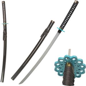 40" Plastic Black Katana Anime Samurai Sword with Gold/Blue Guard for Cosplay, Performance Props