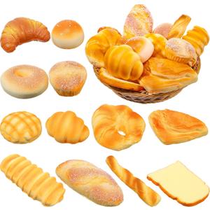 Chivao 12 Pieces Fake Food Realistic Artificial Slice Fake Decoration Macaroon Birthday Faux Simulation Croissant Model PU Photography Props(Bread)