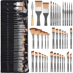 Nicpro 40 PCS Paint Brush Set, Professional Acrylic Paint Brushes with Palette Knife and Canvas Roll, Suitable for Acrylic Painting, Oil, Watercolor, Gouache, Art Supplies Painter Gifts for Artist
