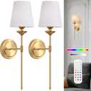 Rechargeable Battery Operated Wall Sconces Set of 2 Wireless Wall Light Fixture with Remote No Wiring Gold Dimmable Cordless Wall lamp for Bedroom Kids Room