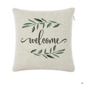 Throw Pillow Cover, Decorative Square Pillowcases Welcome Linen Cushion Cover Case Zipper Closure Sofa Couch Bed and Car Decor 20"x20"