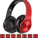 YTYC Bluetooth Headphones Over Ear Headphones with Deep Bass LED Foldable Stereo Headphones, Wired and Wireless Headset for Smart Phone/TV/PC(Red/Black)