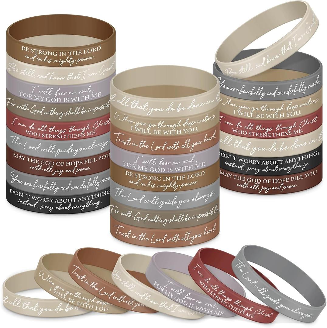 Ecation Bible Verses Bracelets Bulk Scripture Silicone Wristbands Inspirational Motivational Quote Rubber Wristbands Christian Bracelets for Easter Carnival Party Favors (Black Brown)