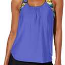 Aleumdr Womens Blouson Striped Printed Push up Strappy T-Back Tankini Top with Shorts (Plus) (X-Large, Blue)