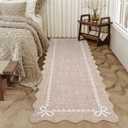 GarveeHome Scalloped Bow Rug for Living Room, Solid Camel Rug for Dorm, Washable Runner Rug 2.5x8 Soft Low Pile Non Slip Scalloped Rugs for Nursery Bedroom Decor Hallway Entryway Playroom