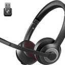 Wireless Headset with AI Noise Cancelling Microphone Bluetooth Headset - Bluetooth V5.2 Headphones with USB Dongle & Mic Mute for Computer/Laptop/PC/iPhone/Android/Cell Phones (Bluetooth+USB Dongle)