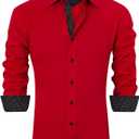 J.VER Men's Casual Long Sleeve Stretch Dress Shirt Wrinkle-Free Regular Fit Button Down Shirts (Medium, Bright Red)