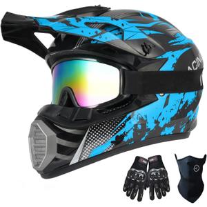 Youth Kids Motocross Helmet, Adult ATV Dirt Bike Helmet, OffRoad BMX 4Wheeler Full Face Motorcycle Helmet W/Goggles Gloves & Mask, DOT Approved, Red Camo, L