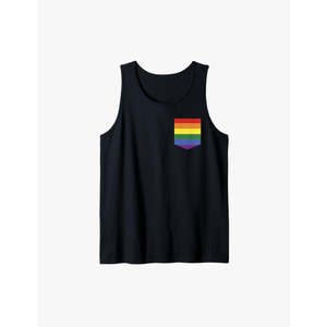 Pocket Rainbow Flag Print Retro Gay LGBT Pride Month Support Tank Top Size L