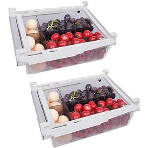 YekouMax Fridge Organizer, Refrigerator Organizer Bins, Pull Out with Handle, Fridge Shelf Holder Storage Box, Clear Drawer Container for Food,Drinks (2 Pack Large)