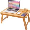 Lap Desk for Bed, COIWAI Bamboo Bed Table tary, Laptop Desk Table, Foldable Floor Tray Bed Desk,Adjustable Height, Portable Foldable Picnic Desk,Serving Breakfast Tea Coffee in Bed Couch Floor (23.6"*15.8" Height-adjustable)