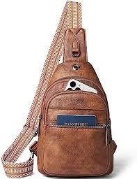 Womens Sling Bag Crossbody Bags for Women Vegan Leather Sling Backpack Daypack Fanny Pack Crossbody Purse Travel, Brown