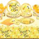 170 Pcs Bee Plates and Napkins Party Supplies Sweet As Can Bee Baby Shower Set Include Tablecloths, Plates, Napkins, Paper Cups, Knife, Fork, Spoon for Baby Shower Birthday Party Supplies, Serves 24