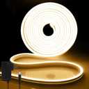 iNextStation Warm White LED Rope Lights 16.4FT/5M DC12V LED Strip Lights, IP65 Waterproof Silicone Neon Light Strip, Flexible Led Light Strip 0.98in Cut for DIY, Rope Led Lights for Bedroom(with Plug)