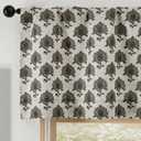Chyhomenyc Charcoal Grey Flower Window Valances - Light Filtering Faux Linen Short Kitchen Valance Curtains, Rod Pocket Boho Floral Topper Farmhouse Valance for Living Room Bathroom, 52Wx18L, 2 Pieces