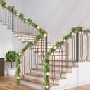 6ft prelit Lighted Christmas Garland with LED Lights,Battery Powered with Pine Cones,Eucalyptus Leaves,Berries, Pine Needles,Christmas Garland for Fireplace Mantle Decorations. (Green)